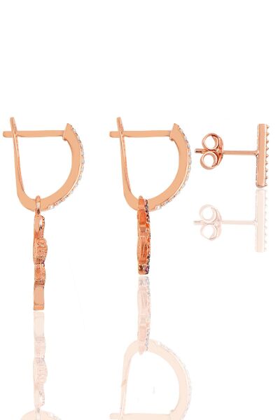 Gümüş rose zirkon taşlı tropikal kombin üçlü küpe seti SGTL11638ROSE