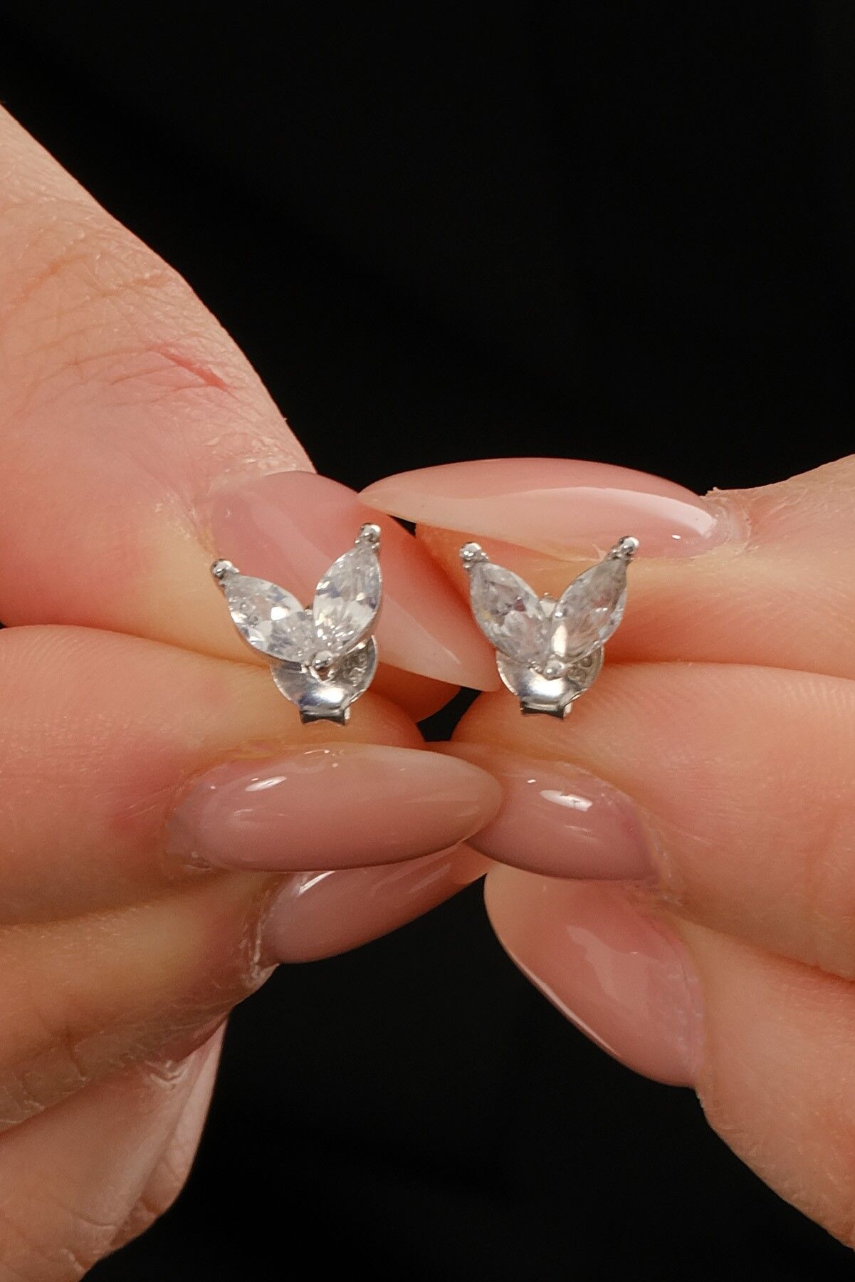 Gümüş rodyumlu markız kesim zirkon taşlı buz çiçeği küpe SGTL12838RODAJ