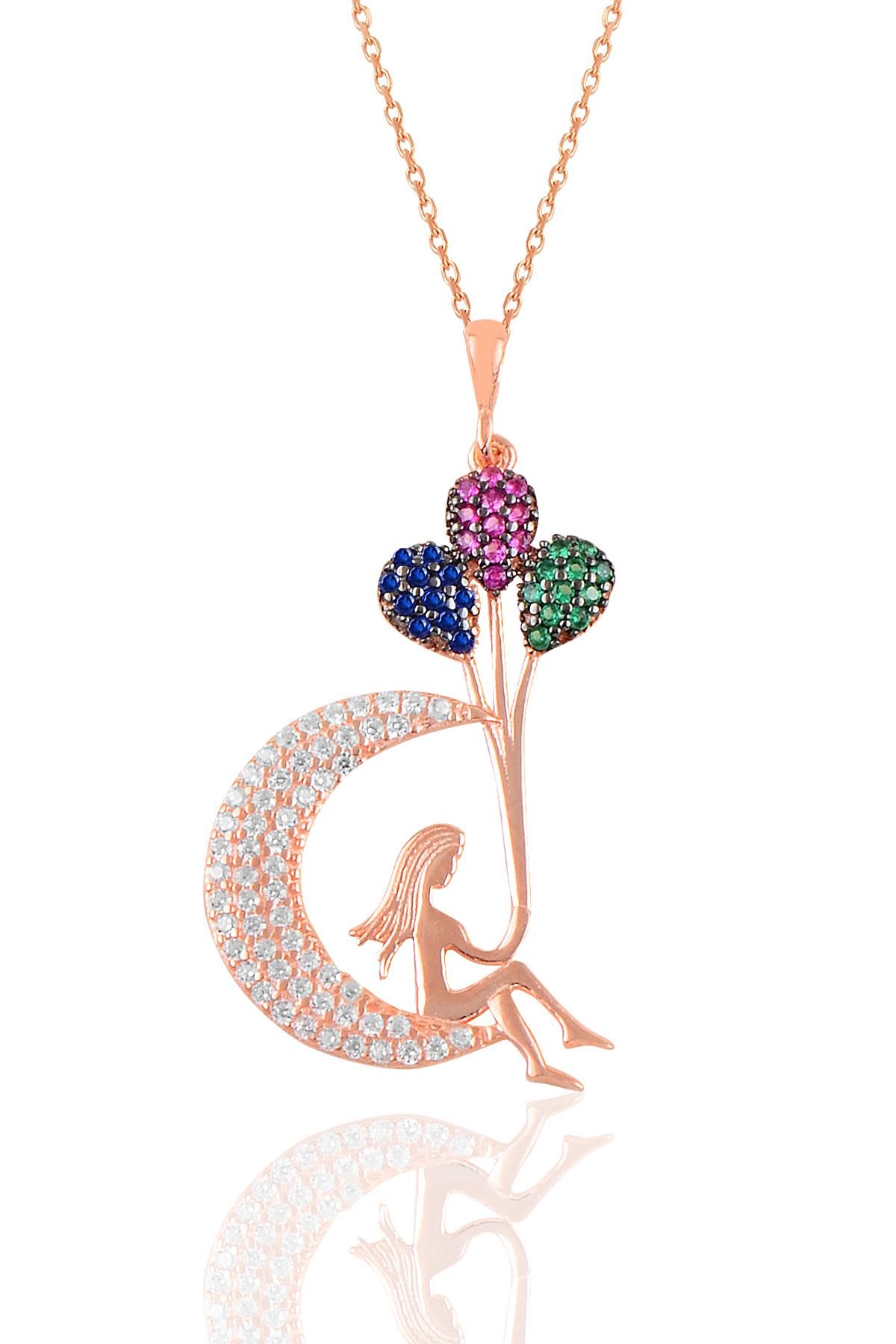 Gümüş rose balonlu kız hilal  kolye SGTL10903ROSE