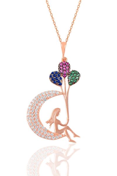 Gümüş rose balonlu kız hilal  kolye SGTL10903ROSE