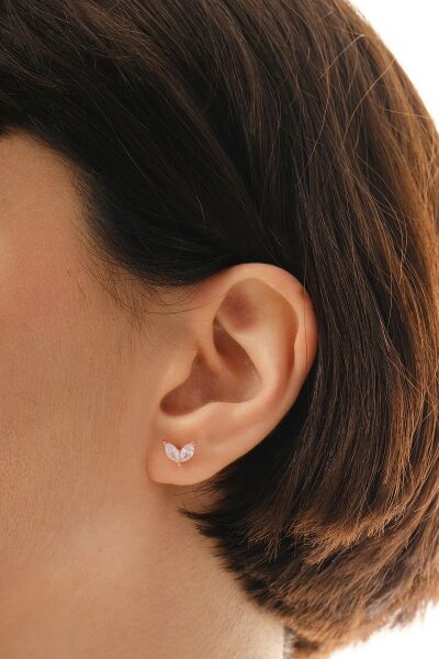 Gümüş rose markız kesim zirkon taşlı buz çiçeği küpe SGTL12838ROSE