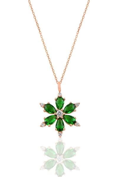 Gümüş rose yeşil taşlı kar tanesi kolye SGTL10898YSL