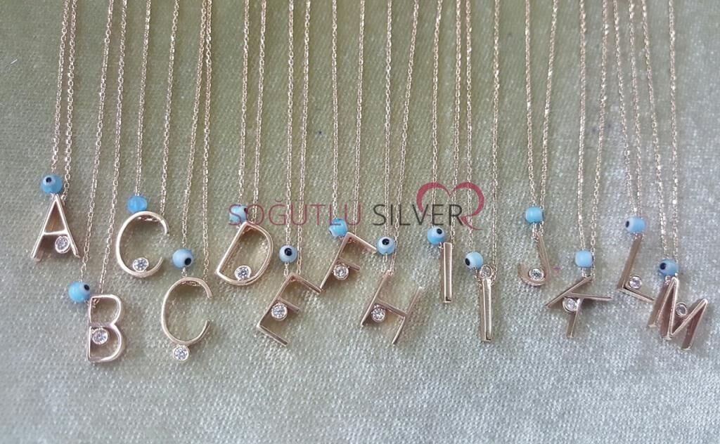 nazar boncuklu gümüş harf kolye harfkolye1