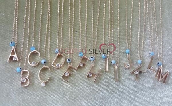 nazar boncuklu gümüş harf kolye harfkolye1
