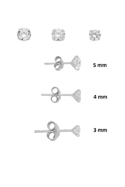 925 Ayar Gümüş 3'lü Tekli Kombin Set Yuvarlak Tektaş Minimal Küpe (3-4-5 mm) SGTL13530RODAJ