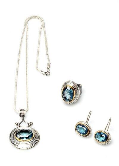 akuamarin taşlı otantik sarmalı üçlü set set8439