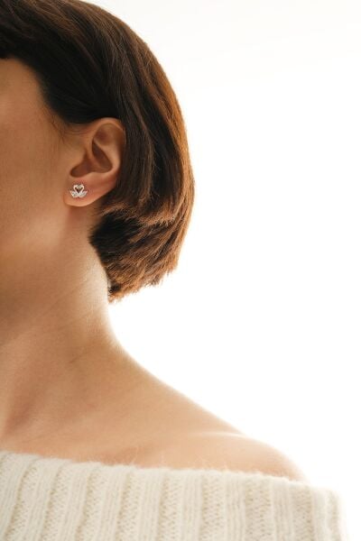 Gümüş rodyumlu damla kesim zirkon taşlı aşık kuğular küpe SGTL12839RODAJ