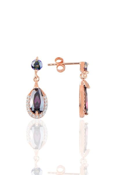 Gümüş rose mistik taşlı damla küpe SGTL10197AMT