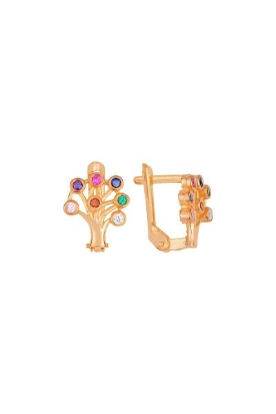 Gümüş rose renkli taşlı j model hayat ağacı küpe SGTL11634ROSE