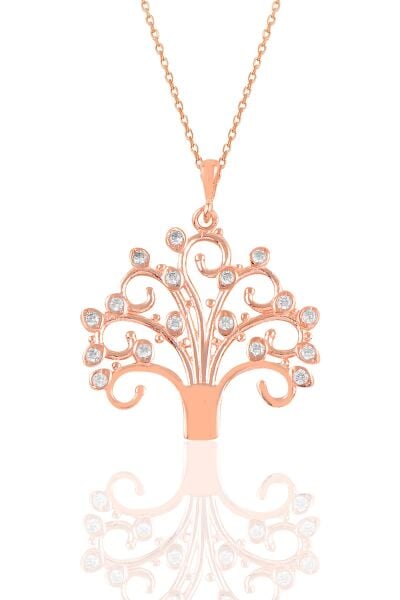 Gümüş rose  zirkon taşlı dilek ağacı kolye  SGTL10904ROSE