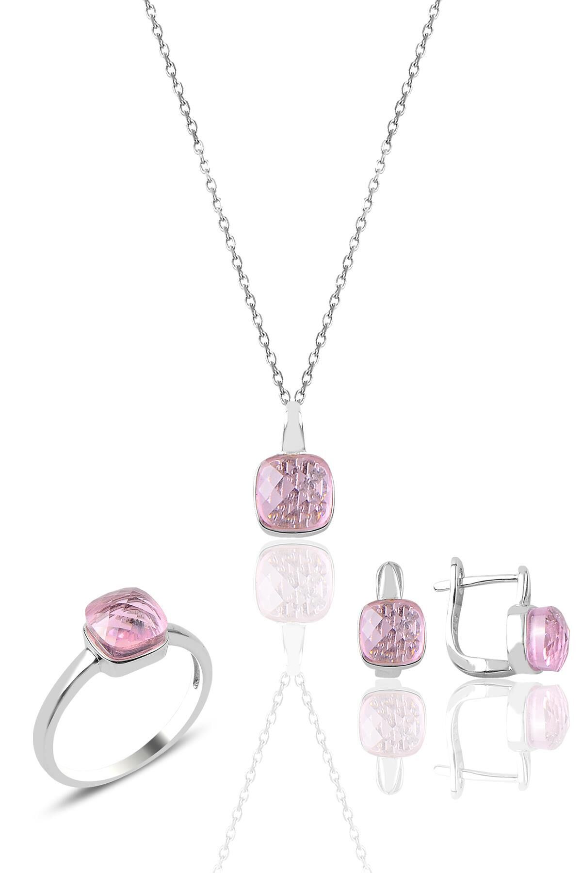 Gümüş kedi gözü taşlı üçlü set SGTL9584