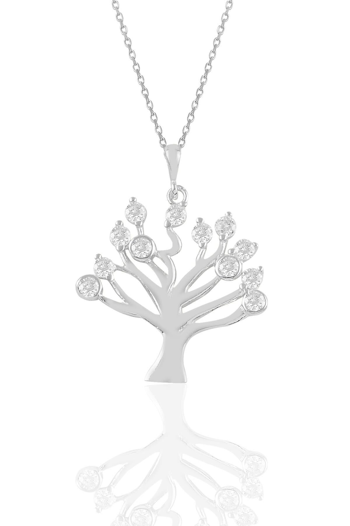 Gümüş rodyumlu zirkon taşlı soy ağacı kolye SGTL10905RODAJ