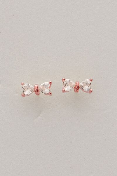 Gümüş rose kalp kesim zirkon taşlı fiyonk küpe SGTL12840ROSE