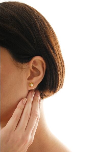 Gümüş altın yadızlı incili tomurcuk küpe SGTL12841GOLD