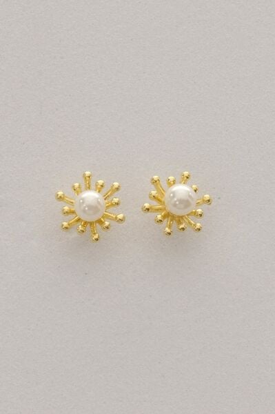 Gümüş altın yadızlı incili tomurcuk küpe SGTL12841GOLD