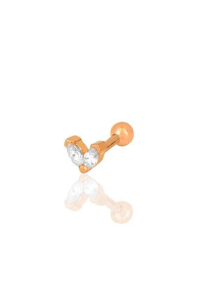 Gümüş rose zirkon iki taşlı Tragus helix Piercing küpe SGTL12197ROSE