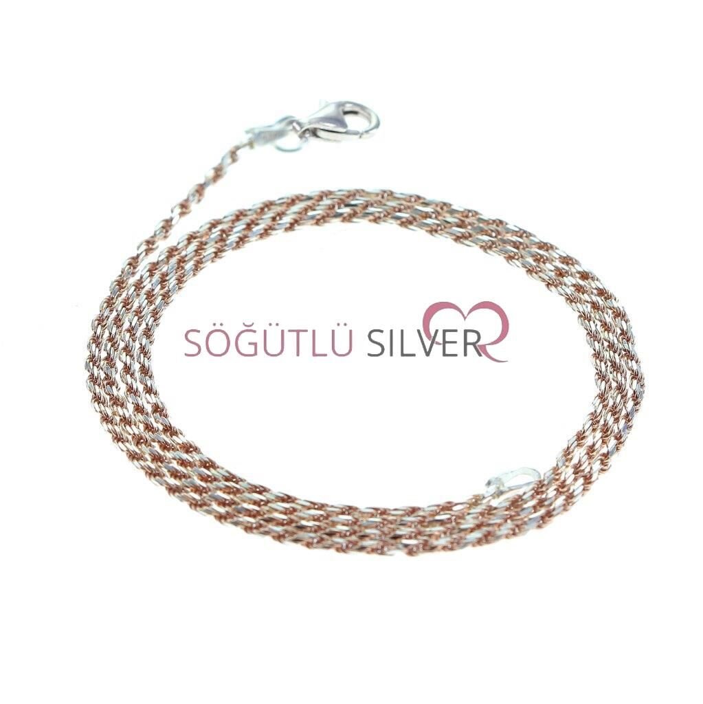 Rodyumlu ve Rose Burgulu Kolye Zincir SGTL7125