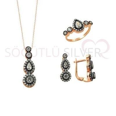 rose elmas montürlü tria damla modeli üçlü set set8433