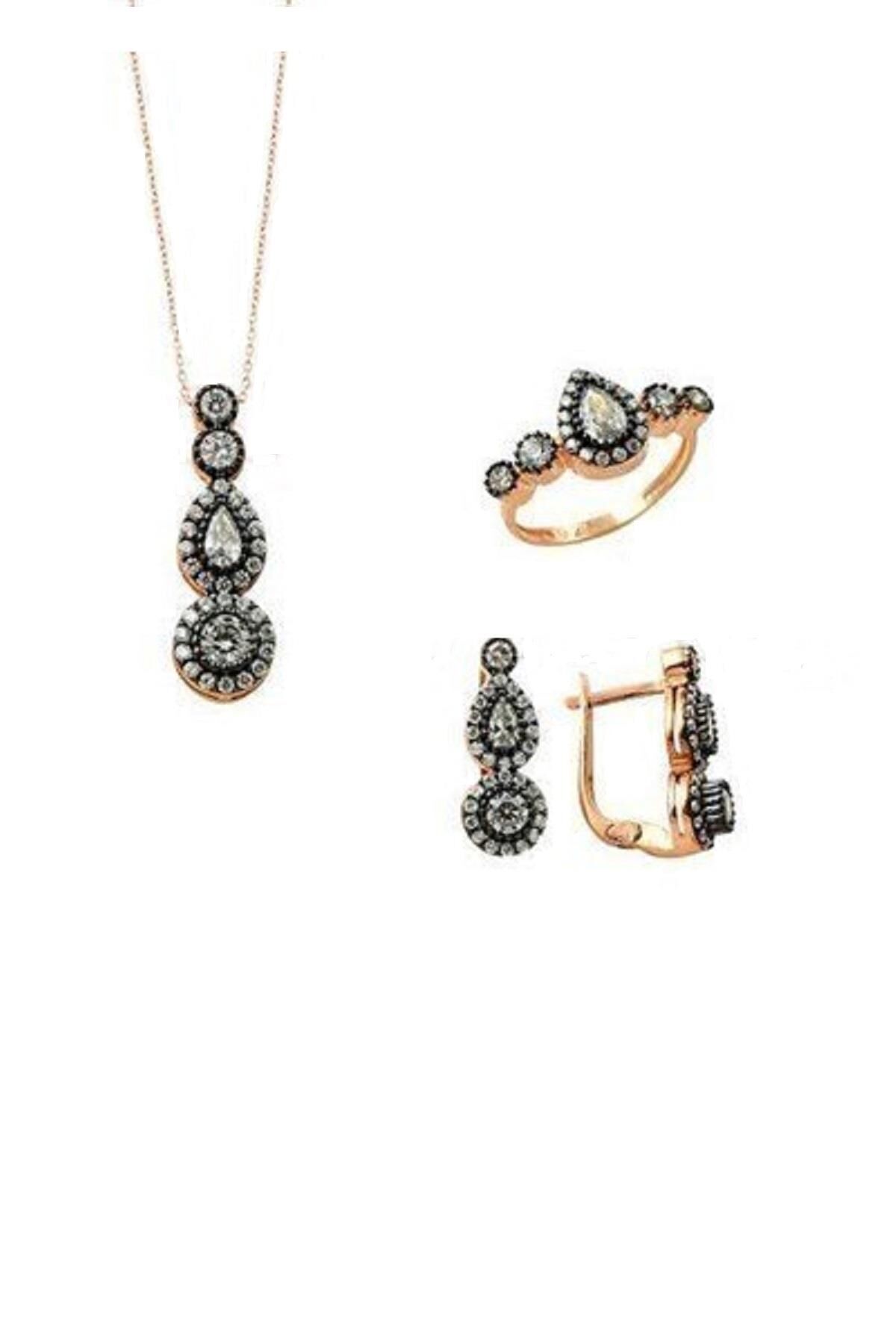 rose elmas montürlü tria damla modeli üçlü set set8433