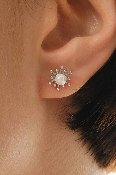 Gümüş rodyumlu incili tomurcuk küpe SGTL12841RODAJ