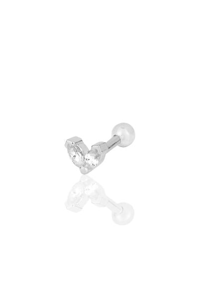 Gümüş rodyumlu zirkon iki taşlı Tragus helix Piercing küpe SGTL12197RODAJ