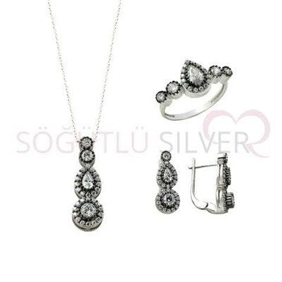 rodyumlu zirkon taşlı elmas montürlü tria damla modeli üçlü set set8432