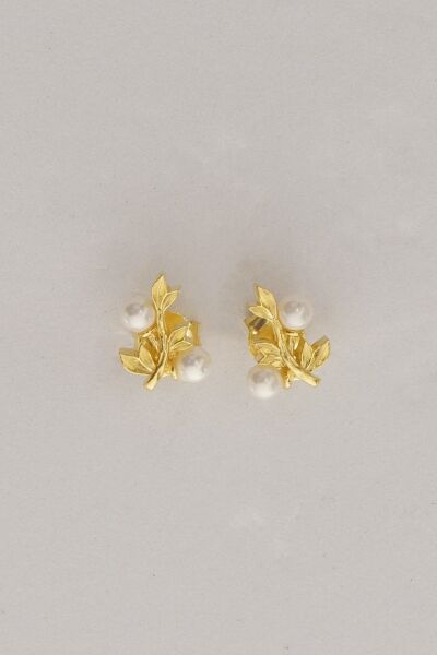 Gümüş altın yaldızlı incili sarmaşık küpe SGTL12842GOLD