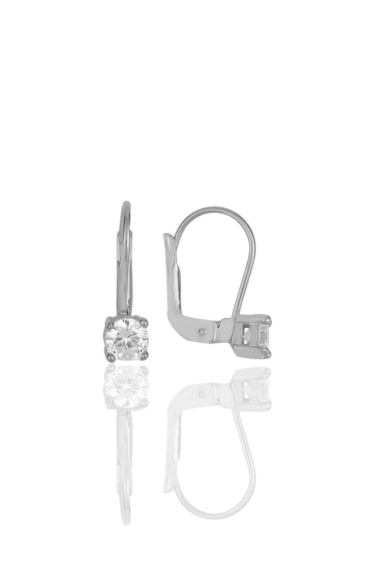 Gümüş  zirkon taşlı tek taş küpe  SGTL11631RODAJ