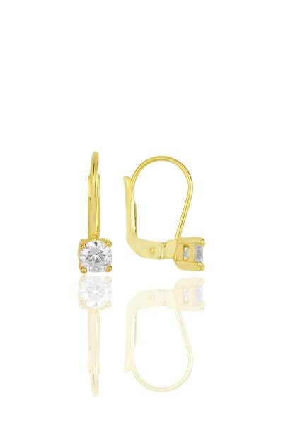 Gümüş altın yaldızlı zirkon taşlı tek taş küpe  SGTL11631GOLD