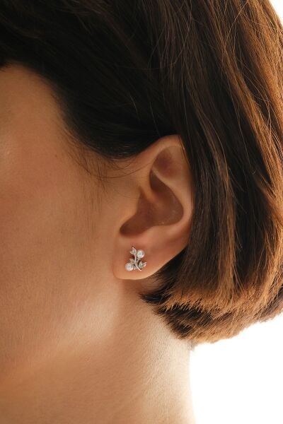 Gümüş rodyumlu incili sarmaşık küpe SGTL12842RODAJ