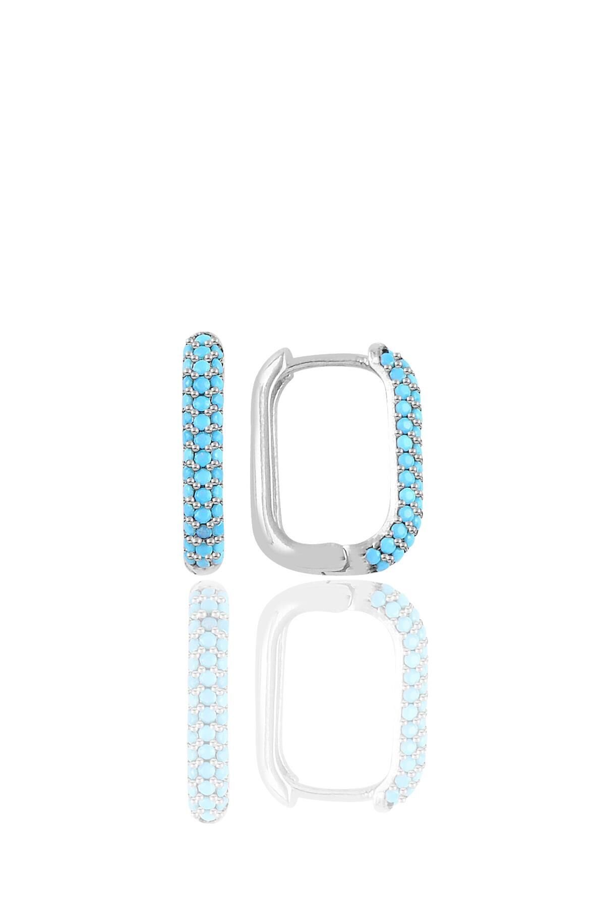 Gümüş rodyumlu turkuaz taşlı trend küpe SGTL12221MAVI