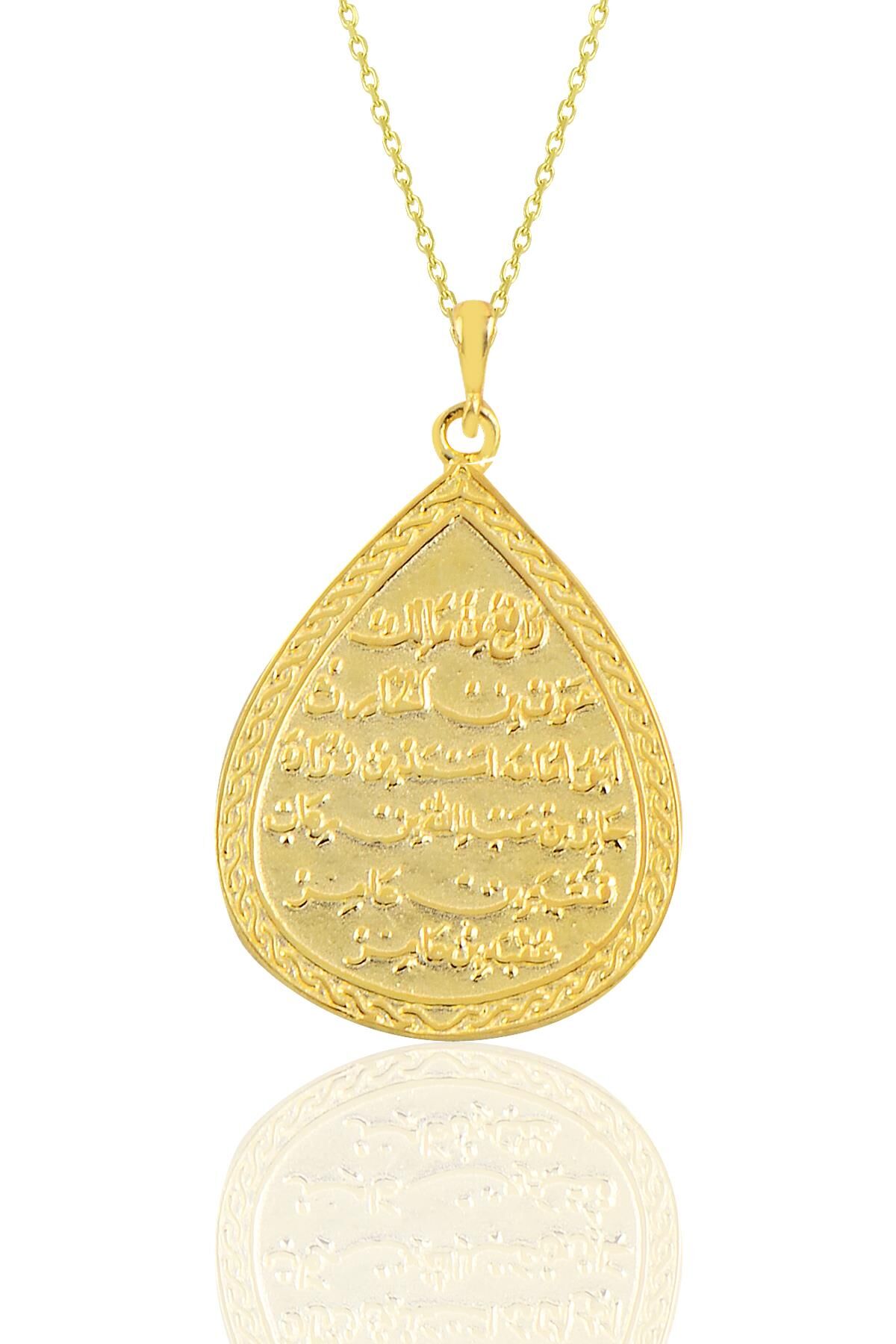 Gümüş altın yaldızlı kıtmir duası yazılı damla modeli kolye SGTL10909GOLD