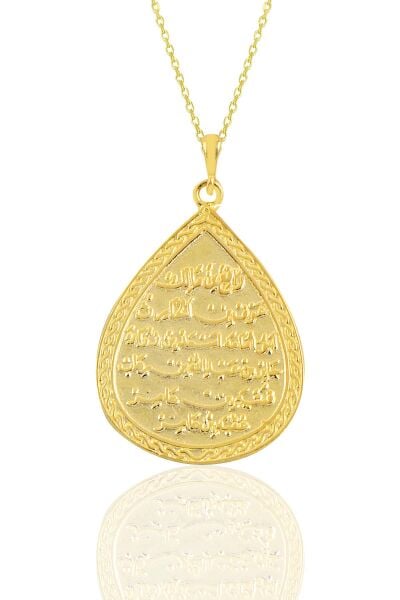 Gümüş altın yaldızlı kıtmir duası yazılı damla modeli kolye SGTL10909GOLD