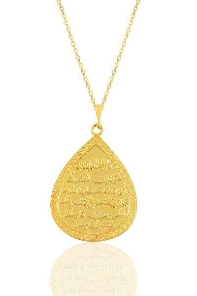 Gümüş altın yaldızlı kıtmir duası yazılı damla modeli kolye SGTL10909GOLD
