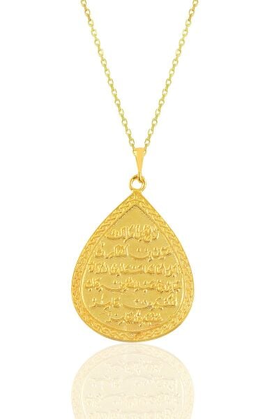 Gümüş altın yaldızlı kıtmir duası yazılı damla modeli kolye SGTL10909GOLD