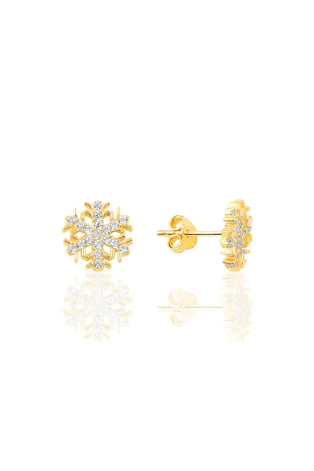 Gümüş altın yaldızlı new kar tanesi küpe SGTL10254GOLD