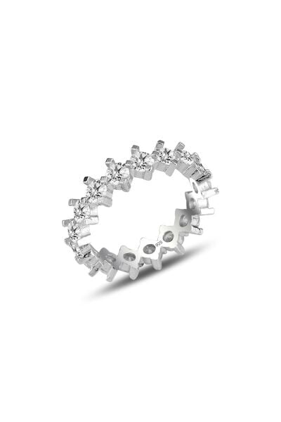 Gümüş Rodyumlu Pırlanta Modeli çapraz Su Yolu Tamtur Yüzük SGTL11602RODAJ