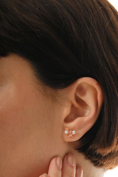 Gümüş rose incili sarmaşık küpe SGTL12842ROSE