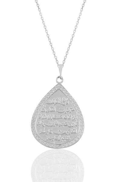Gümüş rodyumlu kıtmir duası yazılı damla modeli kolye SGTL10909RODAJ
