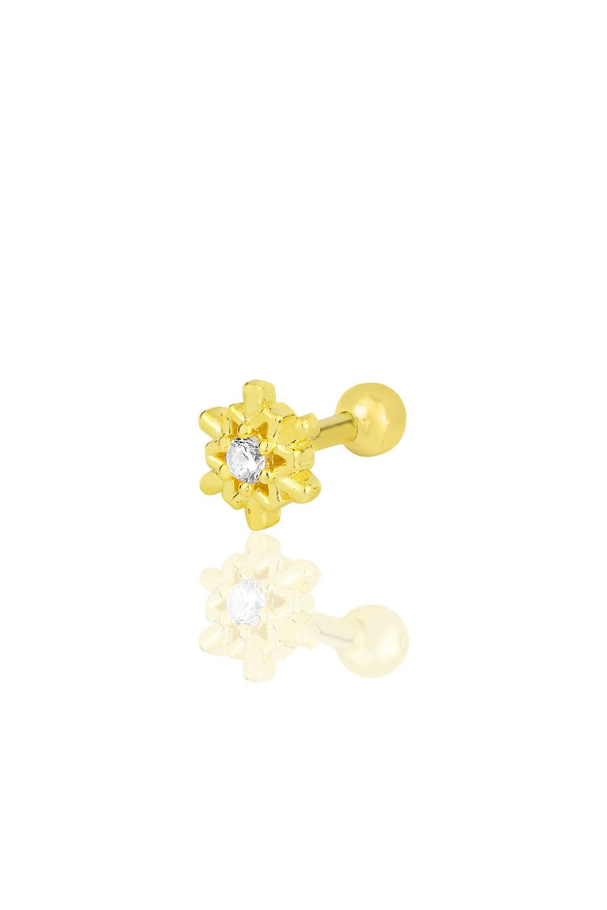 Gümüş altın yaldızlı zirkon taşlı kar tanesi tragus helix Piercing küpe SGTL12195GOLD
