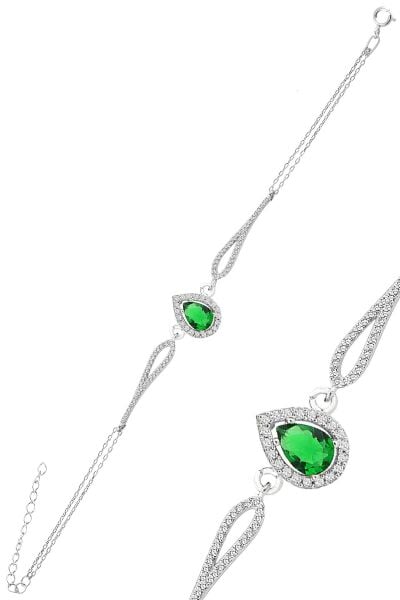 Gümüş rodyumlu kök  zümrüt zirkon taşlı pırlanta modeli damla bileklik SGTL12219YESIL