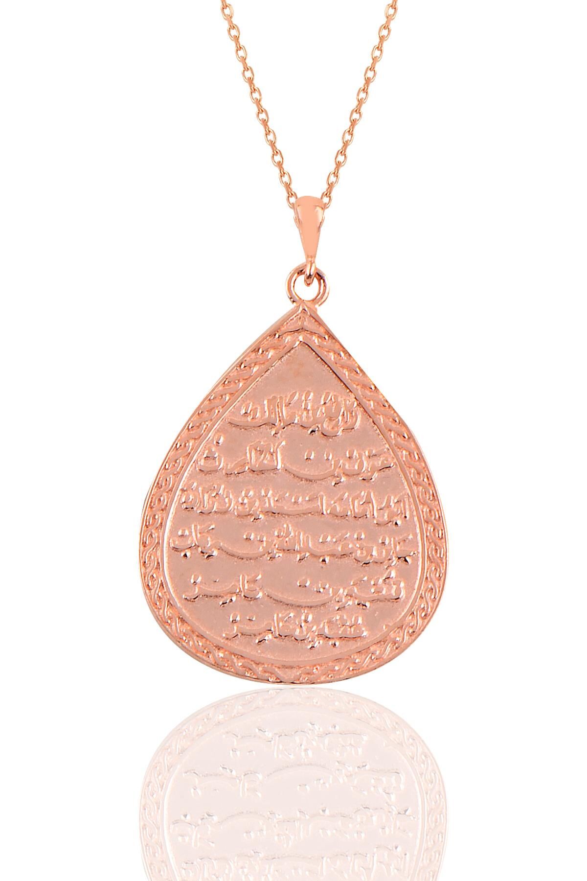 Gümüş rose kıtmir duası yazılı damla modeli kolye SGTL10909ROSE
