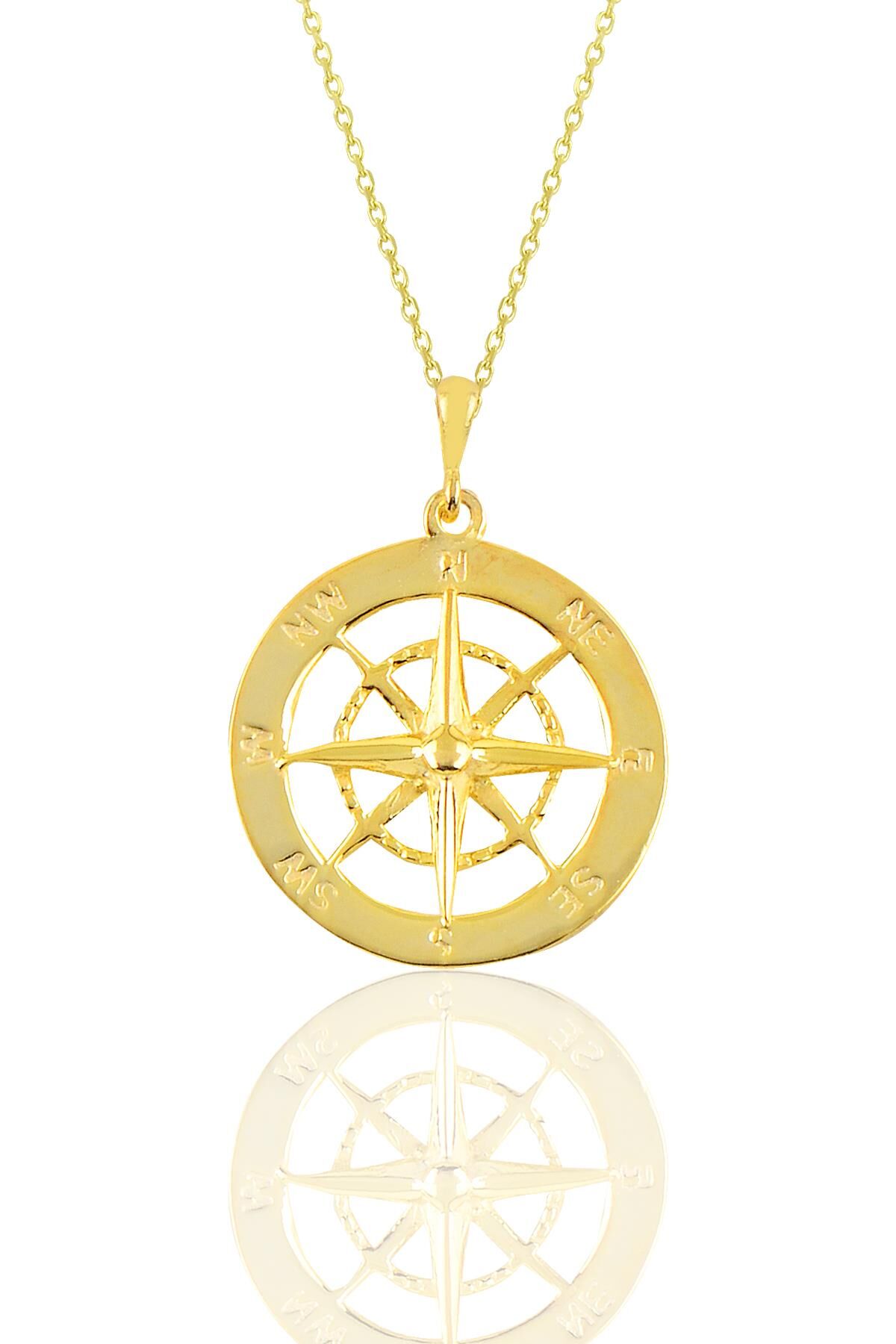 Gümüş altın yaldızlı pusula kolye SGTL10910GOLD