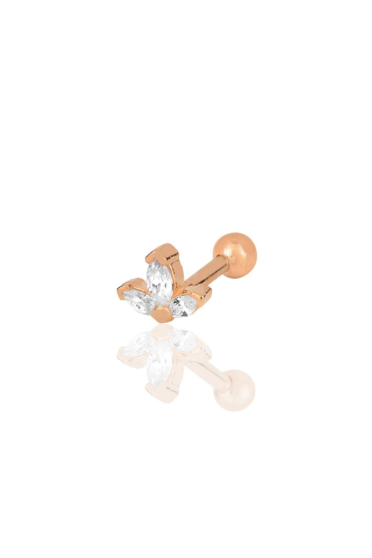 Gümüş rose zirkon üç taşlı Tragus helix Piercing küpe SGTL12194ROSE