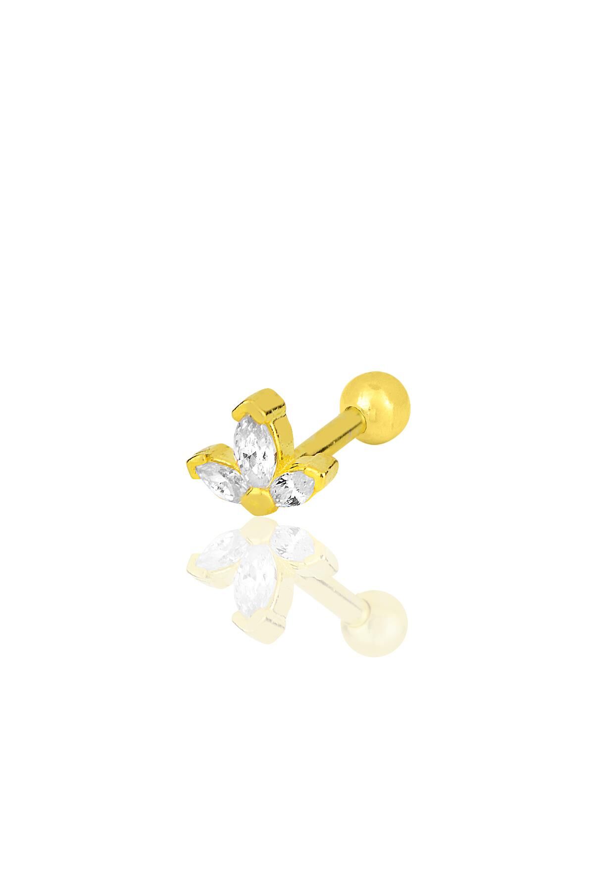 Gümüş altın yaldızlı zirkon üç taşlı Tragus helix Piercing küpe SGTL12194GOLD