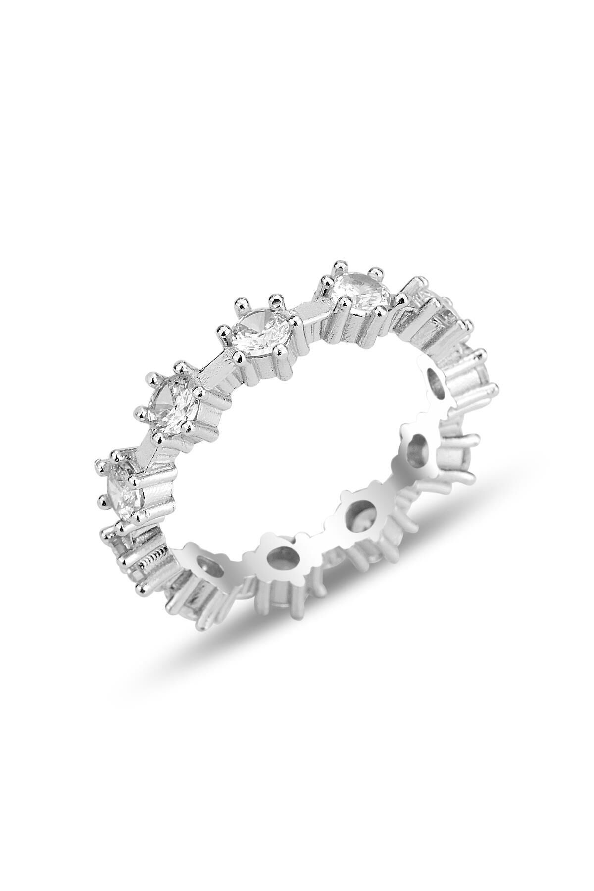 Gümüş rodyumlu zirkon taşlı pırlanta modeli sıra yıldızı tamtur yüzük SGTL12294RODAJ