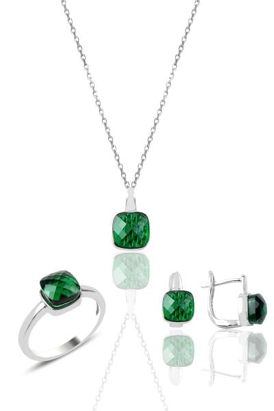 Gümüş kedi gözü taşlı üçlü set SGTL9585