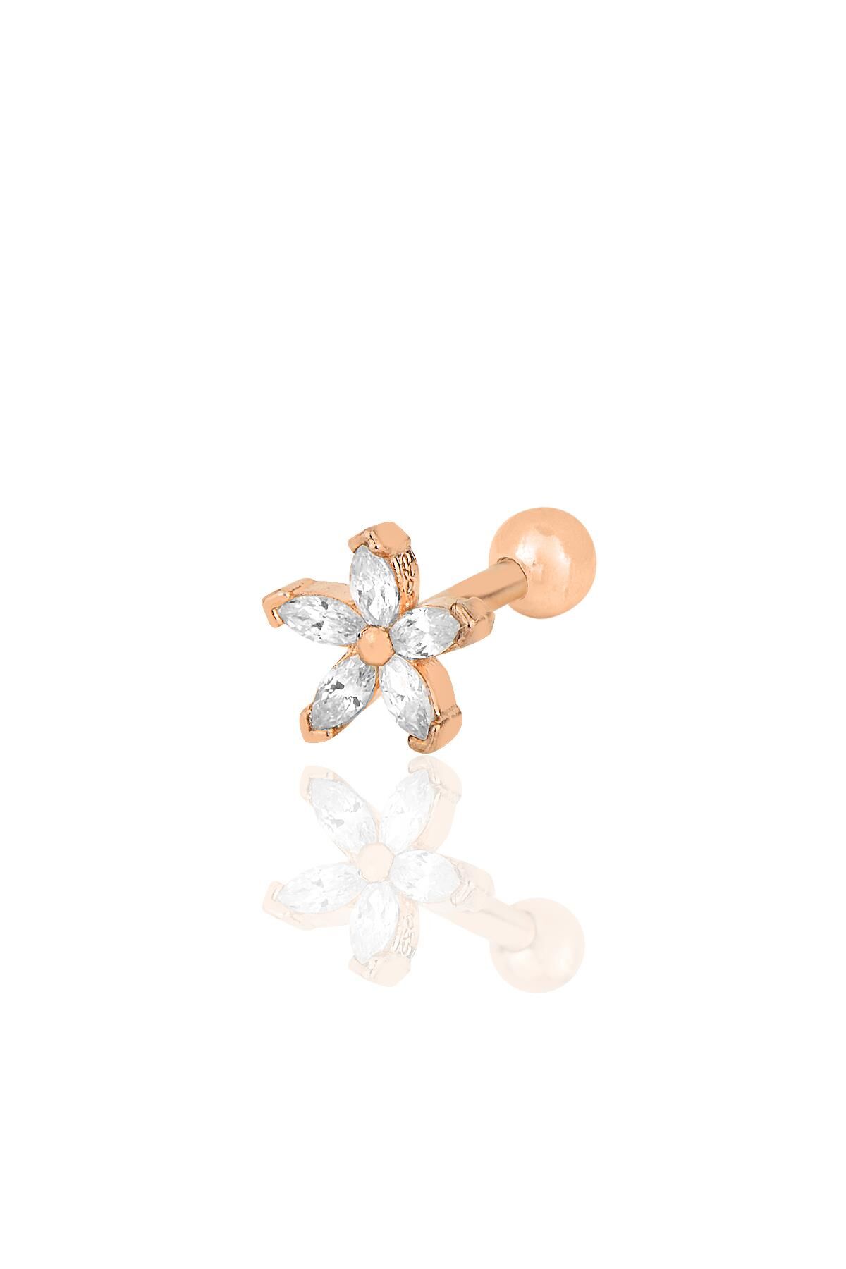 Gümüş rose zirkon taşlı çiçek modeli Tragus helix Piercing küpe SGTL12193ROSE