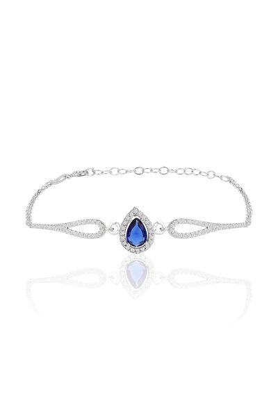 Gümüş rodyumlu safir zirkon taşlı pırlanta modeli damla bileklik SGTL12219LACIVERT