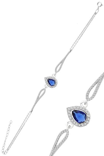 Gümüş rodyumlu safir zirkon taşlı pırlanta modeli damla bileklik SGTL12219LACIVERT